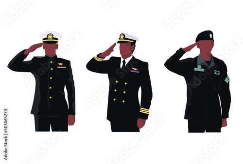 Vector design of army soldiers saluting on a white background