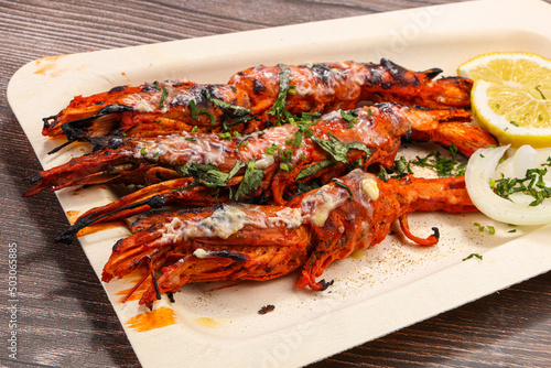 Indian cuisine - grilled prawn with spices