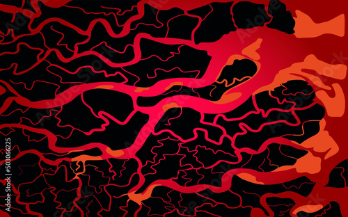 textures of lava game background. Vector cartoon seamless patterns of top view of land with hot liquid magma