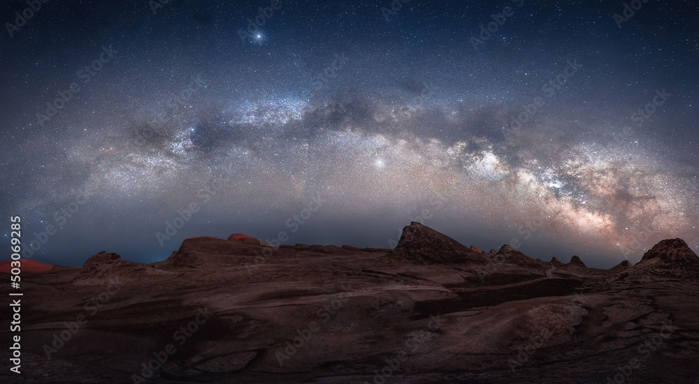 Mysterious view of the beautiful milky way over the rocks - obrazy, fototapety, plakaty 