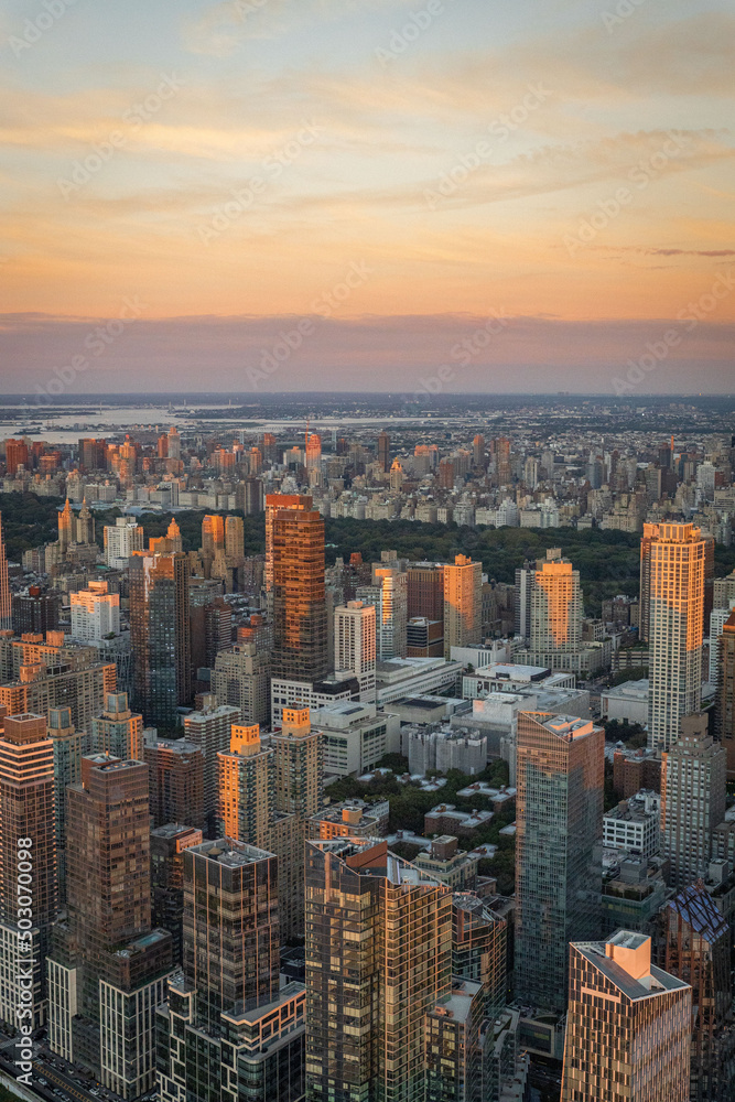 District of New York City in the USA at sunset