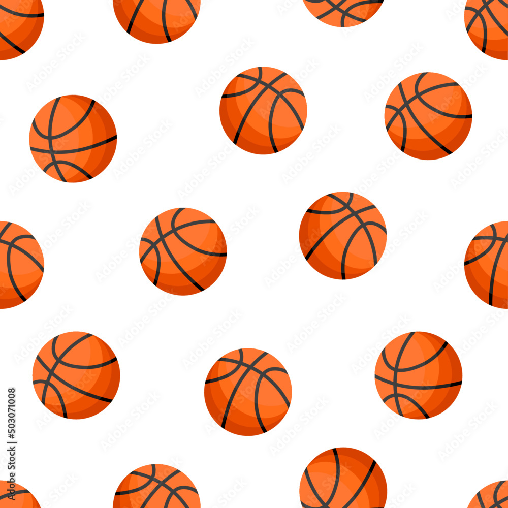 Basketball flat style seamless pattern on white background. Ball.  