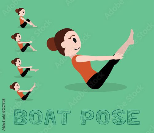 Yoga Tutorial Upward Boat Pose Cute Cartoon Vector Illustration