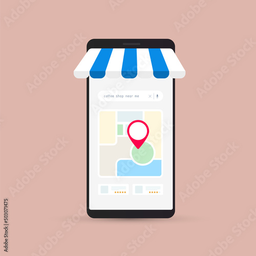 Local SEO Search Engine Optimization - part of all business online marketing strategy. Optimize for Near Me Searches concept. Local seo vector icon in flat design