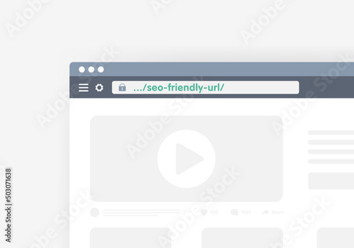 Friendly Url SEO concept. Internet browser with an address bar and optimized for search engine readable and short address of the site page