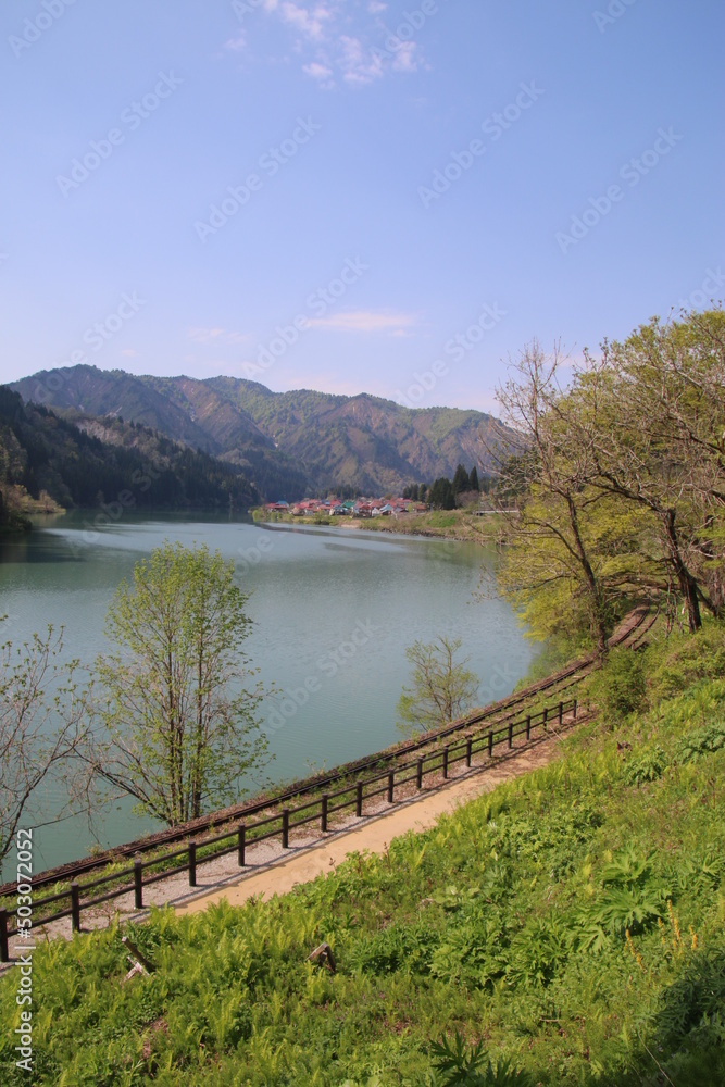 Obraz premium 只見線・大志地区（福島県・三島町）