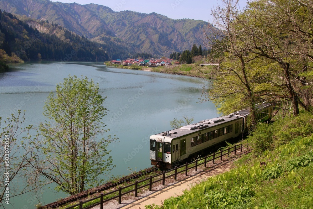 Naklejka premium 只見線・大志地区（福島県・三島町）