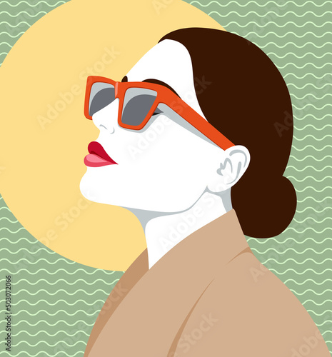1292_Beautiful woman wearing camel coat and fashionable sunglasses