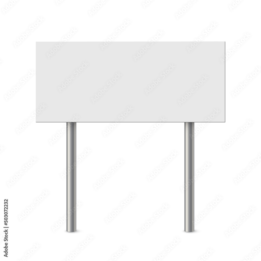 Empty metal sign post vector illustration. Realistic 3d blank steel signboard with blank placard for information and white plank, billboard panel on bollard, guidepost isolated on white background. Empty metal sign post vector illustration. Realistic 3d blank steel signboard with blank placard for information and white plank, billboard panel on bollard, guidepost isolated on white background.