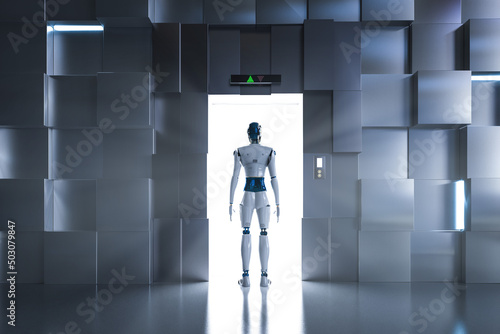 cyborg walk through elevator doors