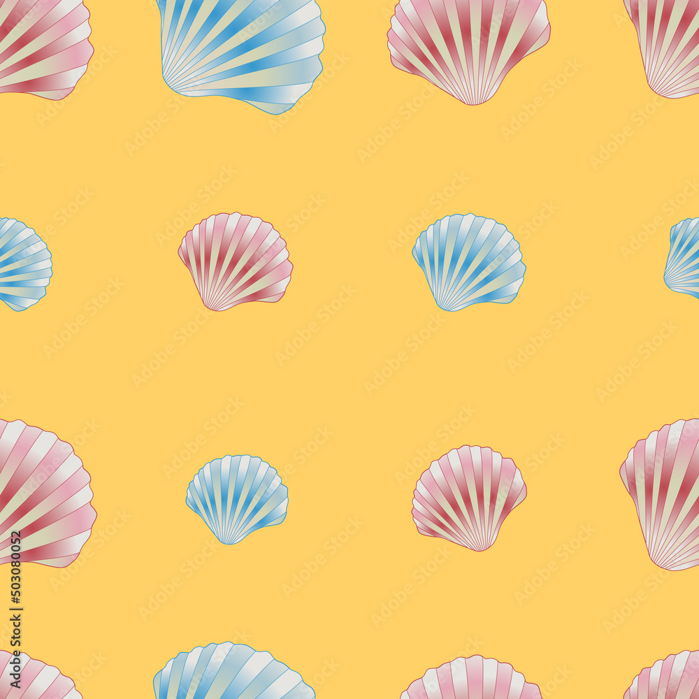 Vector sea shell pattern. Luxury leisure mollusk cover. colorful hand-drawn seashell. Travel trendy summer texture. Happy vacation print Vector sea shell pattern. Luxury leisure mollusk cover. colorful hand-drawn seashell. Travel trendy summer texture. Happy vacation print