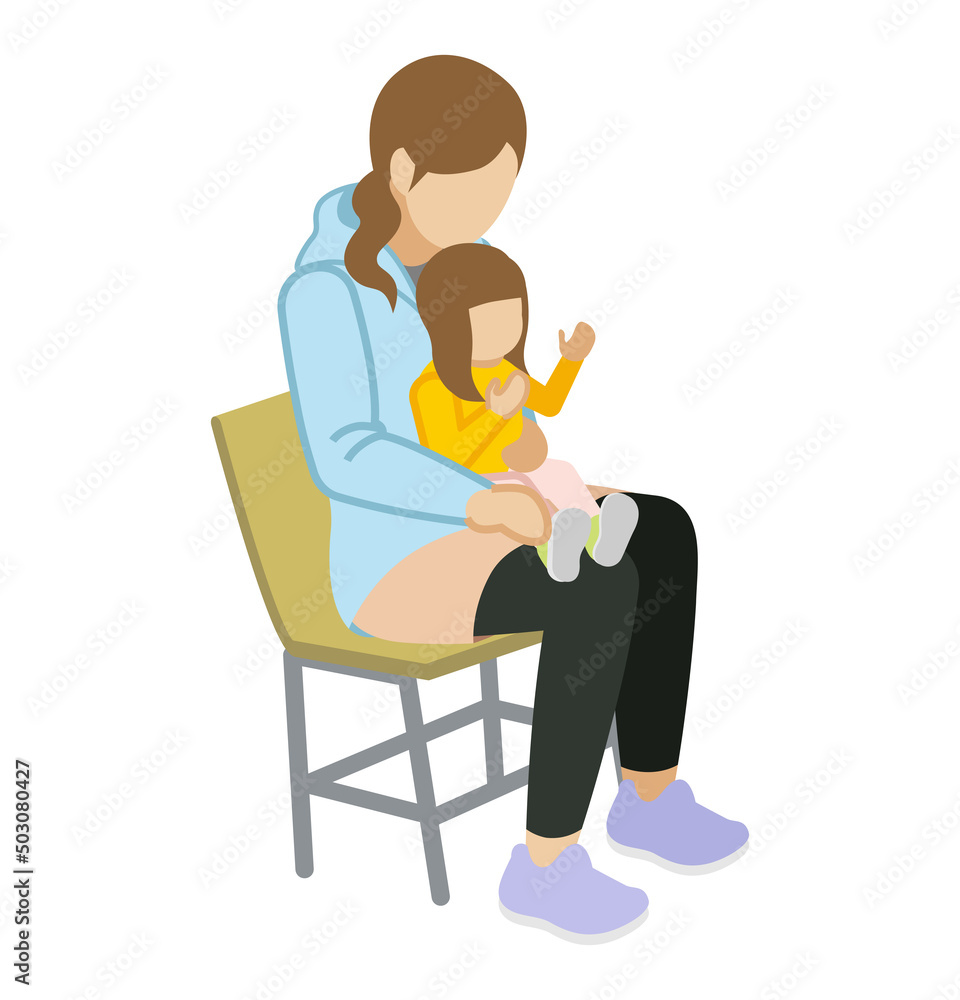 Woman sitting in a chair with a child in her arms - long sleeves