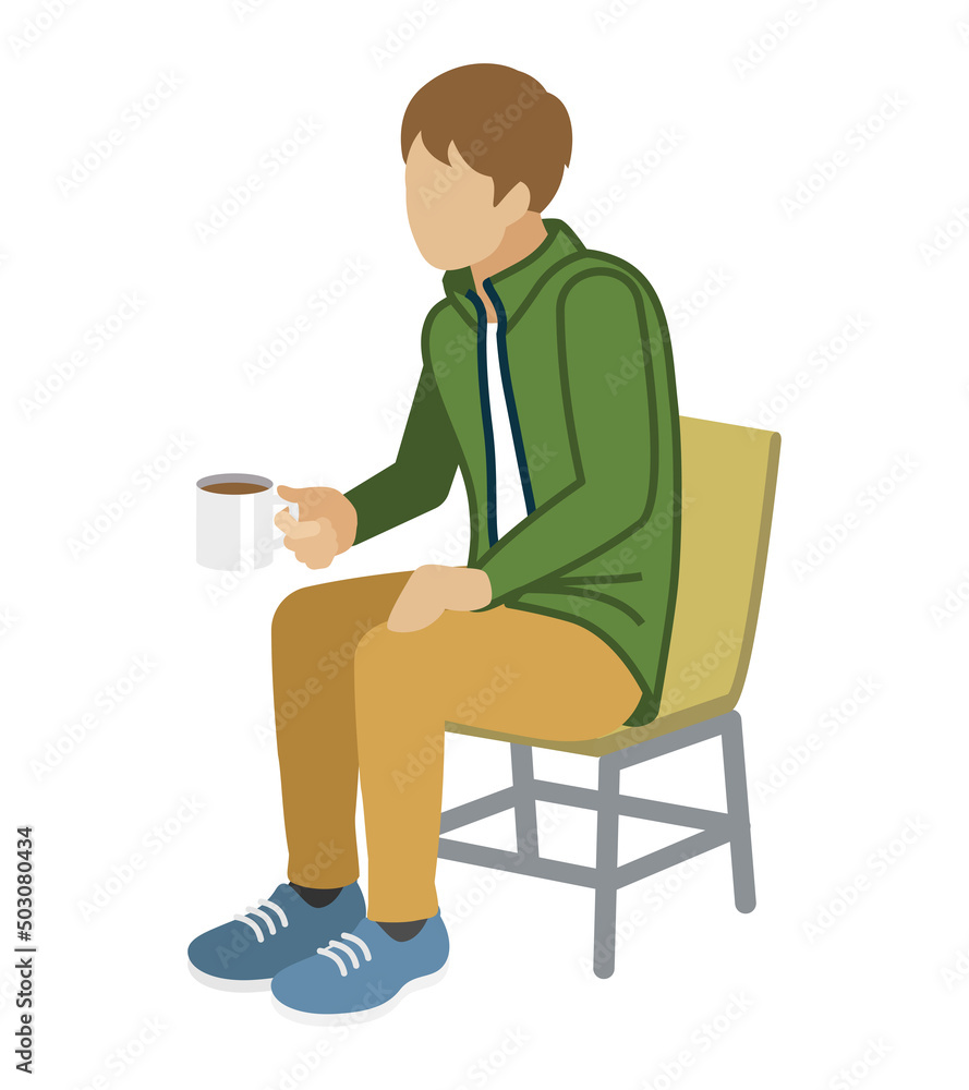 Man sitting in a chair, holding a coffee mug - long sleeves Man sitting in a chair, holding a coffee mug - long sleeves