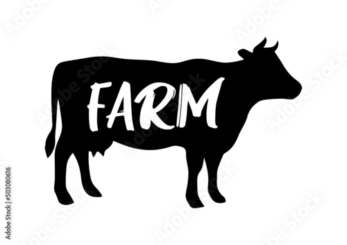 cow with text  black clip art