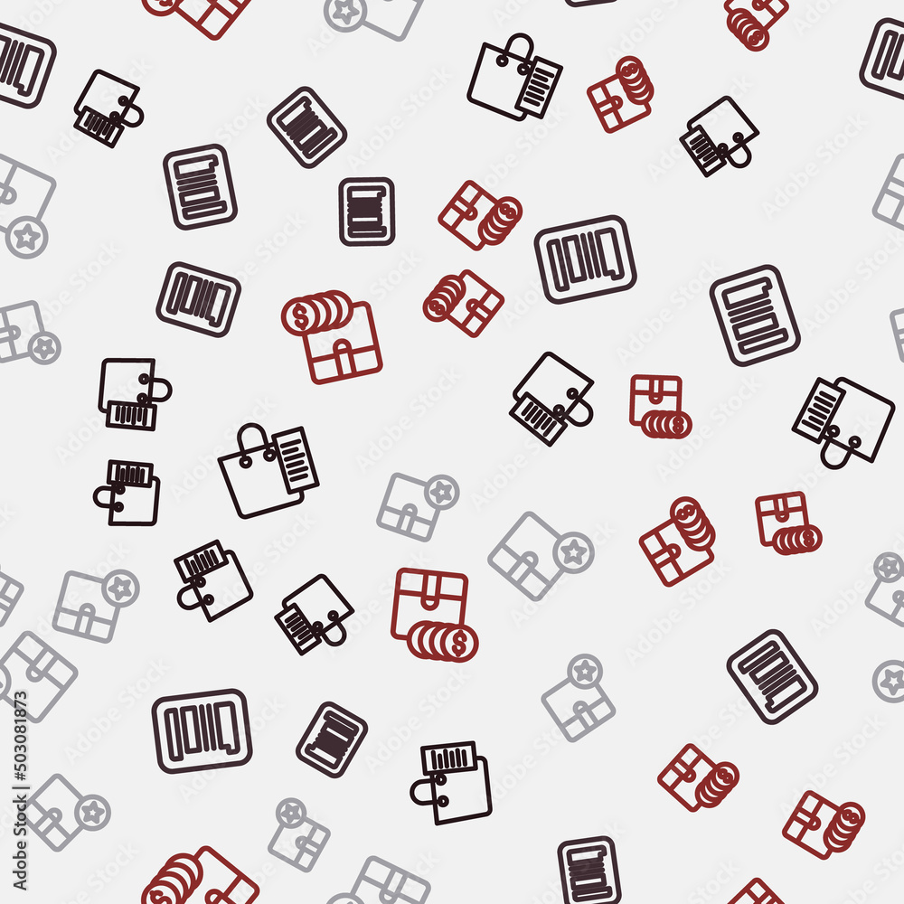 Set line Shopping list, Barcode, Carton cardboard box and Item price tag with dollar on seamless pattern. Vector Set line Shopping list, Barcode, Carton cardboard box and Item price tag with dollar on seamless pattern. Vector