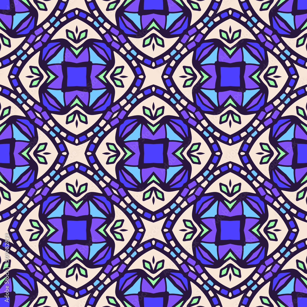 Seamless pattern with decor tile, mosaic oriental ornament. Vector illustration for designing posters, cards, prints, stickers, fabric, textile, gift paper, scrapbooking. Seamless pattern with decor tile, mosaic oriental ornament. Vector illustration for designing posters, cards, prints, stickers, fabric, textile, gift paper, scrapbooking.