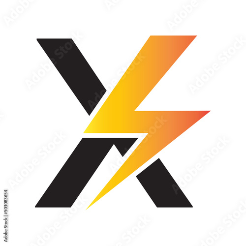 Power logo.  X  letter and lightning on the dark background.  monogram. Power and energy technology. © MdNazrul
