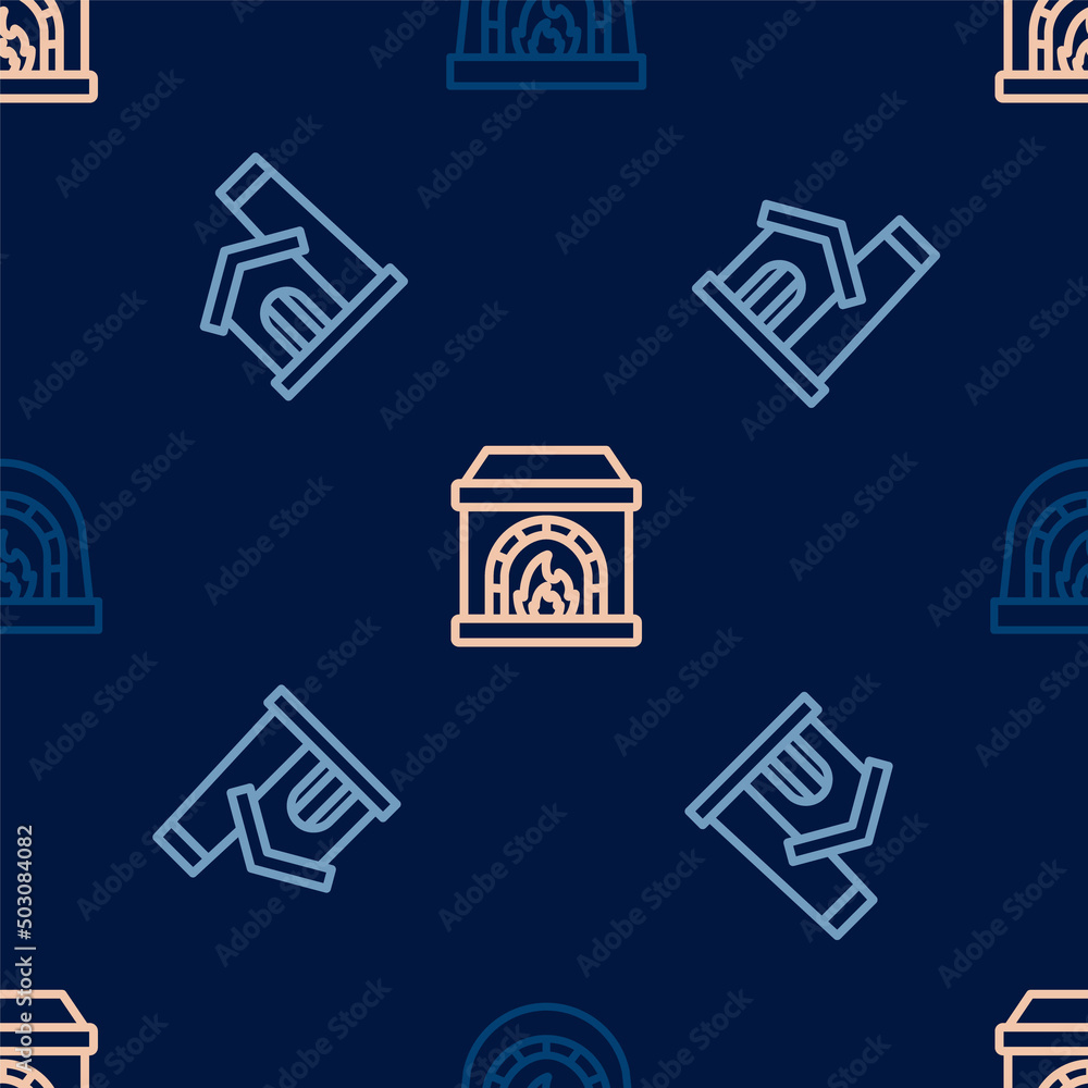 Set line Blacksmith oven, Smithy workshop interior and on seamless pattern. Vector Set line Blacksmith oven, Smithy workshop interior and on seamless pattern. Vector