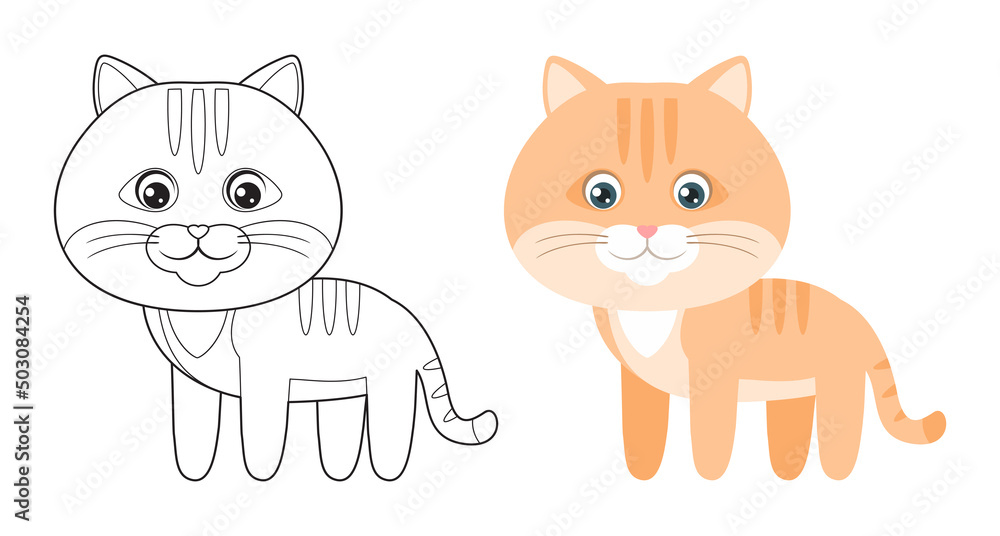 Obraz premium Coloring page outline of cute cat. Handsome cartoon kitten. Coloring book for children.