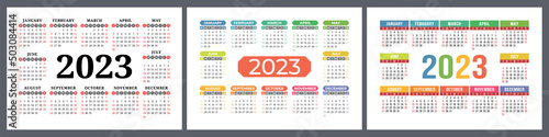Vector calendar 2023 set. Landscape design. English horizontal wall or pocket calender template