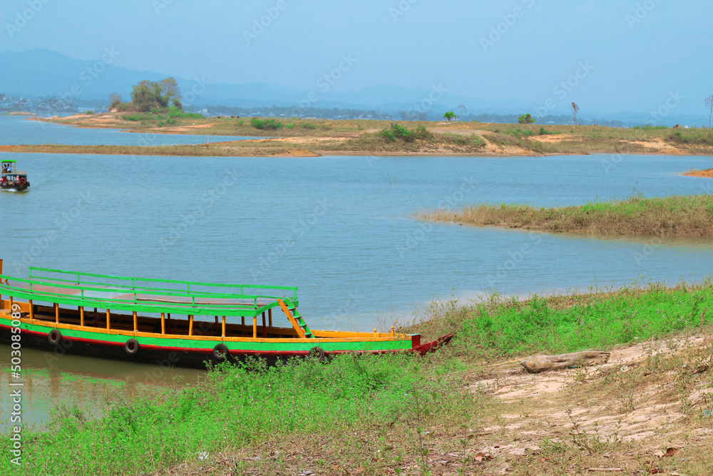 Amazing and colorful view of beautiful boat in Kaptai Lake, Rangamati, Bangladesh.