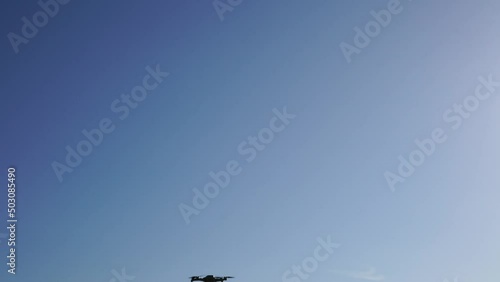 Indiscriminate flight of a drone in the sky. High quality 4k footage