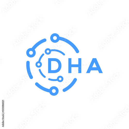 DHA technology letter logo design on white  background. DHA creative initials technology letter logo concept. DHA technology letter design.