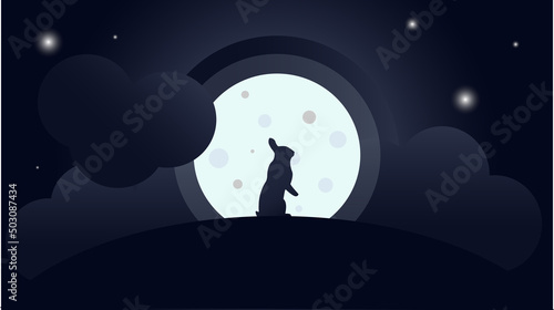 white rabbit on the background of the moon
