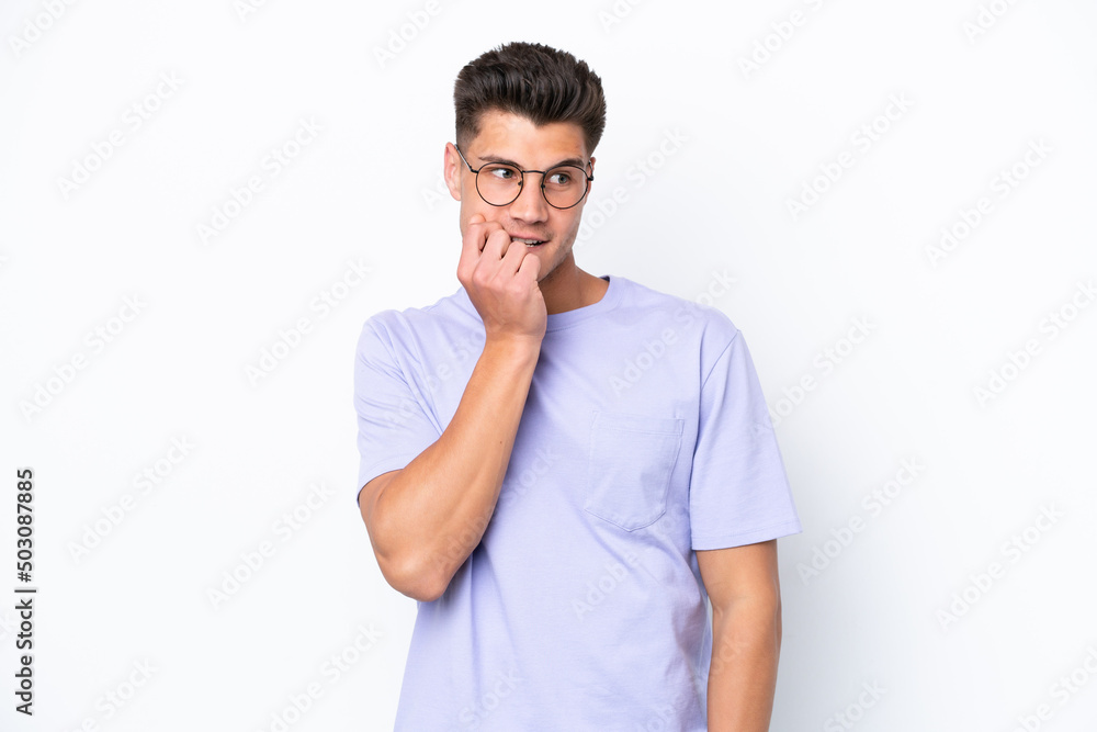 Young caucasian man isolated on white background nervous and scared Young caucasian man isolated on white background nervous and scared