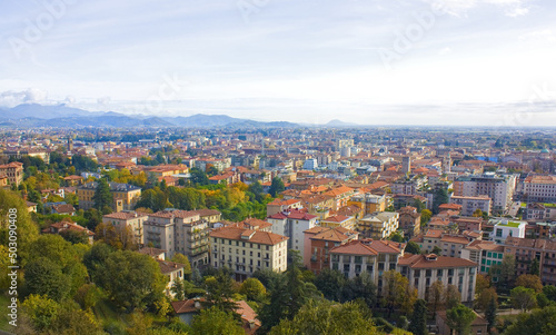 Panoramic view of Upper Town (Citta Alta) in Bergamo, Italy