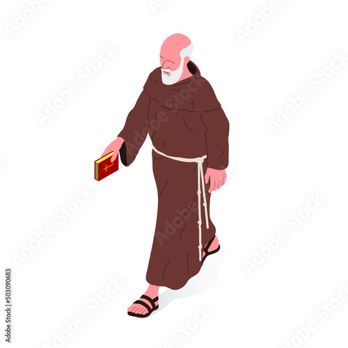 Isometric vector illustration of a Christian religious man, priest or monk.