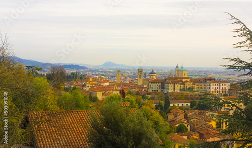 Beautiful panorama of Bergamo from Upper Town (Citta Alta), Italy