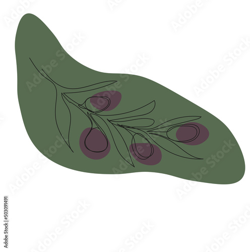 minimalistic illustration one line olive branch with green spots