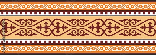 Vector seamless colored Kazakh national ornament, border, frame. EndlessPattern of nomadic peoples of the great steppe, Kyrgyz, Mongol, Buryat, Kalmyk.