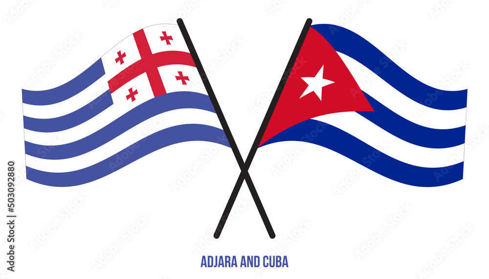 Adjara and Cuba Flags Crossed And Waving Flat Style. Official Proportion. Correct Colors.