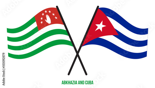 Abkhazia and Cuba Flags Crossed And Waving Flat Style. Official Proportion. Correct Colors.