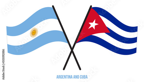 Argentina and Cuba Flags Crossed And Waving Flat Style. Official Proportion. Correct Colors.