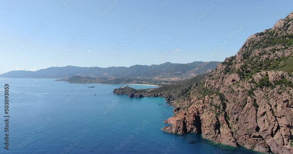 Sardinia, Italy. Aerial drone view. Flight at middle altitude turning around to show the panorama of the coast. Sardinia, Italy. Aerial drone view. Flight at middle altitude turning around to show the panorama of the coast.