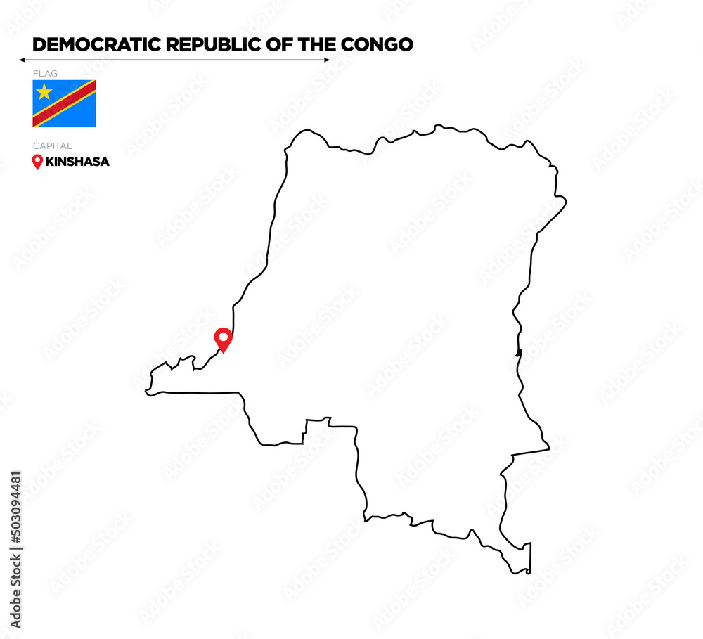 Democratic Republic of Congo political map with capital city, Kinshasa