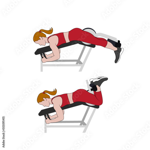 Leg curls exercise illustration, exercise animation