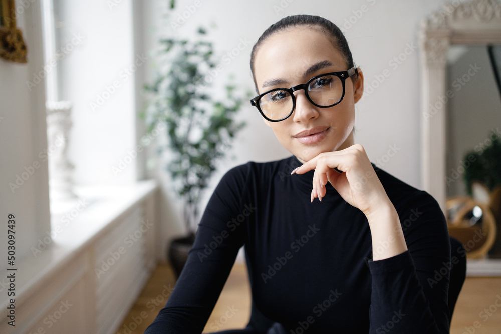 Portrait of a freelance manager Woman wearing glasses work office Portrait of a freelance manager Woman wearing glasses work office