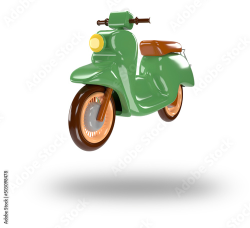 Green scooter for delivery food and package. 3d render