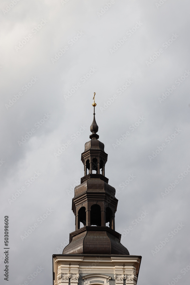Bell tower with a dome of an old temple in Europe Bell tower with a dome of an old temple in Europe