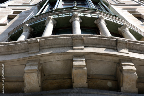 Detail of Hotel Tassel town house by Victor Horta, first true Art Nouveau building, located at 6 Rue Paul-Emile Jansonstraat, Brussels, Belgium, Europe , UNESCO World Heritage List photo