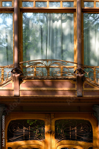 Brussels, Belgium, Europe - 07.2013: Art Nouveau Solvay Hotel by Victor Horta, together with three other townhouses including Horta's house and atelier on UNESCO World Heritage List, 224 Avenue Louise