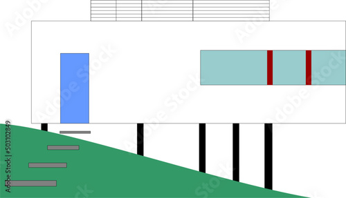 Modernist rationalist house on pilotis with ribbon windows