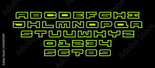 Modern low line vector alphabet design. Futuristic font