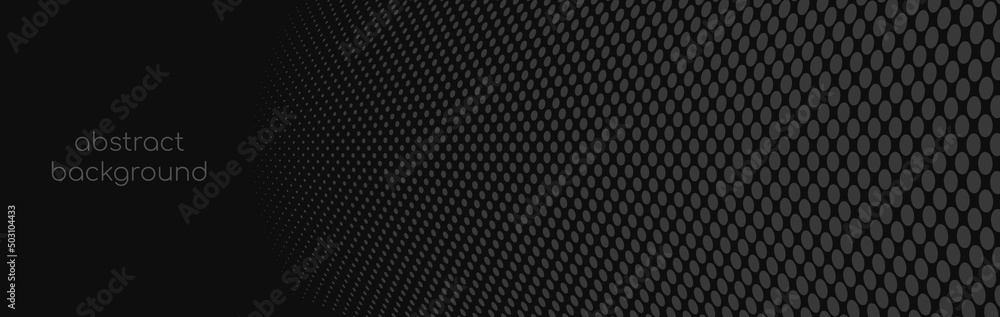 Gray dots on a black background. Halftone pattern. Vector banner, header. Gray dots on a black background. Halftone pattern. Vector banner, header.