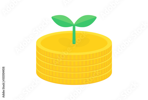 芽が生えている無地のコイン･硬貨 - お金が増える･貯蓄のイメージの素材