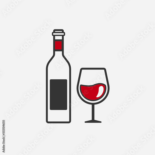 Wine bottle and glass icon. Silhouette vector illustation.